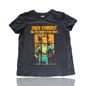 David Bowie Ziggy Stardust Black Graphic T-Shirt Women’s  Size M: BOHO Style